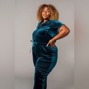 Rachel Antonoff Sapphire Jewel Jumpsuit - velour - XL